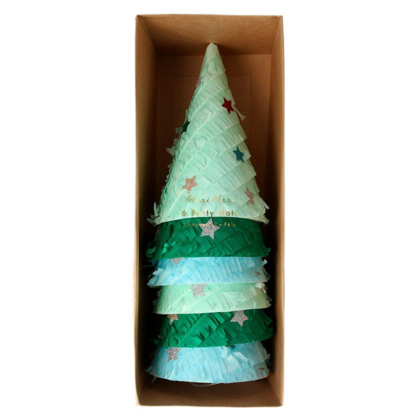 [메리메리]Fringed Christmas Tree Party Hats (set of 6)-ME217774