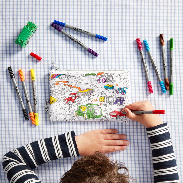 [սε]working wheels pencil case - colour in & learn ÷ 