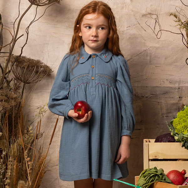 50[ֻڶ]Blue bambula smocked dress_巹-BR22KADRE0008BLU