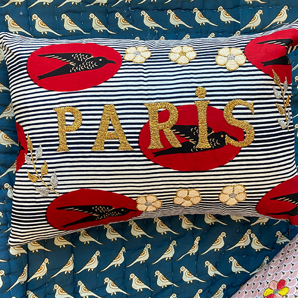[CSAO]Embroidered cushion PARIS-CA00LNCUS0531PAR