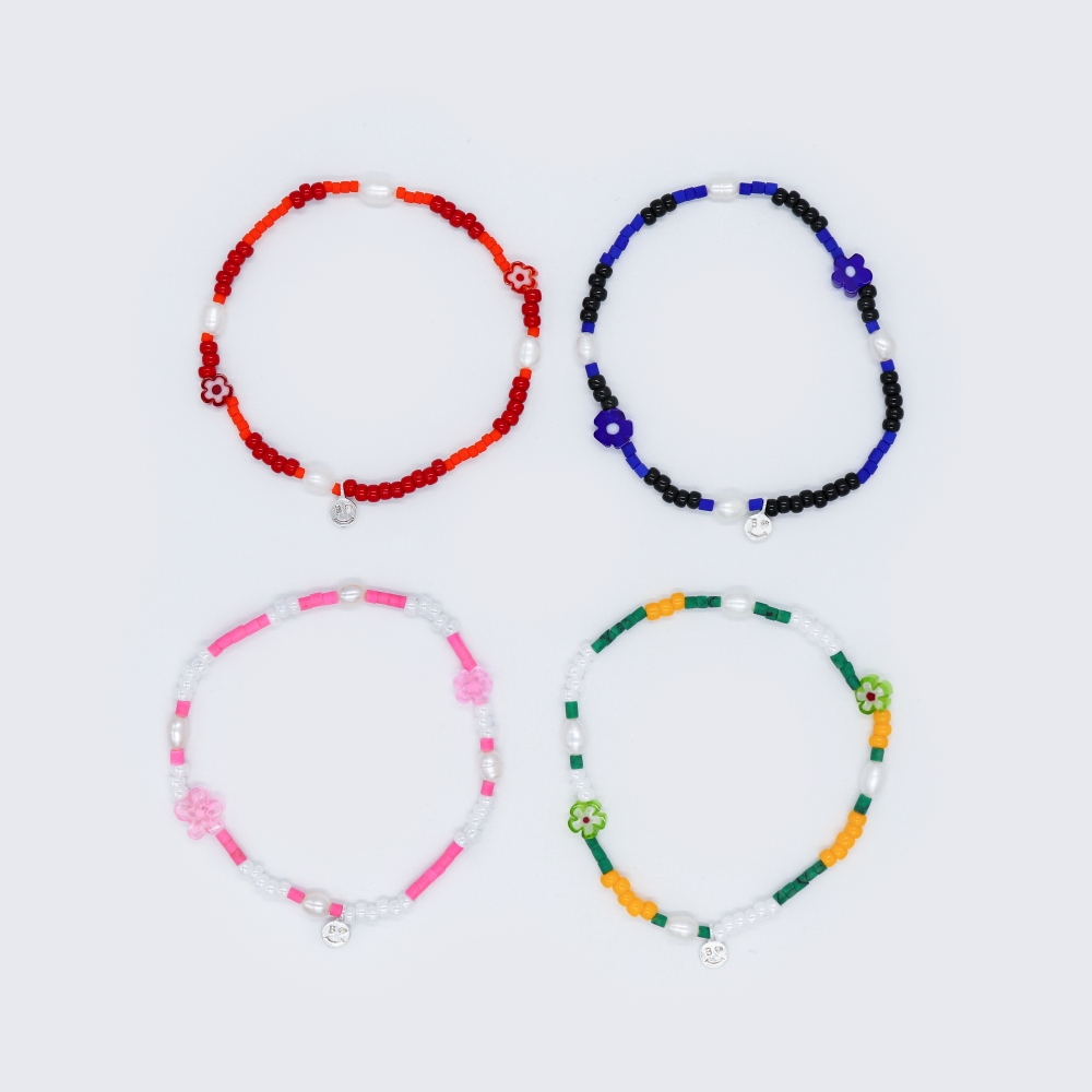 [봉보]담수진주 미니 스마일 꽃 참 비즈 팔찌 Water pearl flower charm beads Bracelet