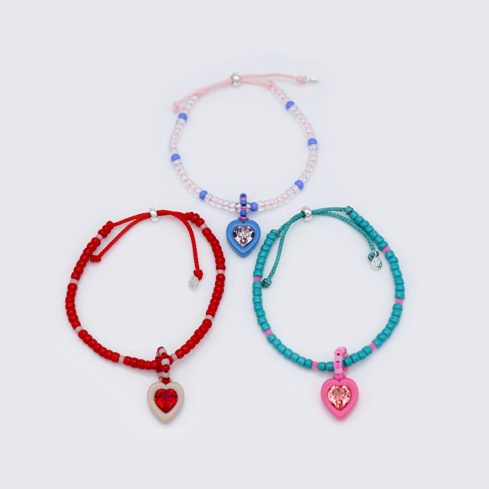 [봉보]스와로브스키 하트 스톤 컬러 비즈 매듭 팔찌 Swarovski heart stone color beads Bracelet