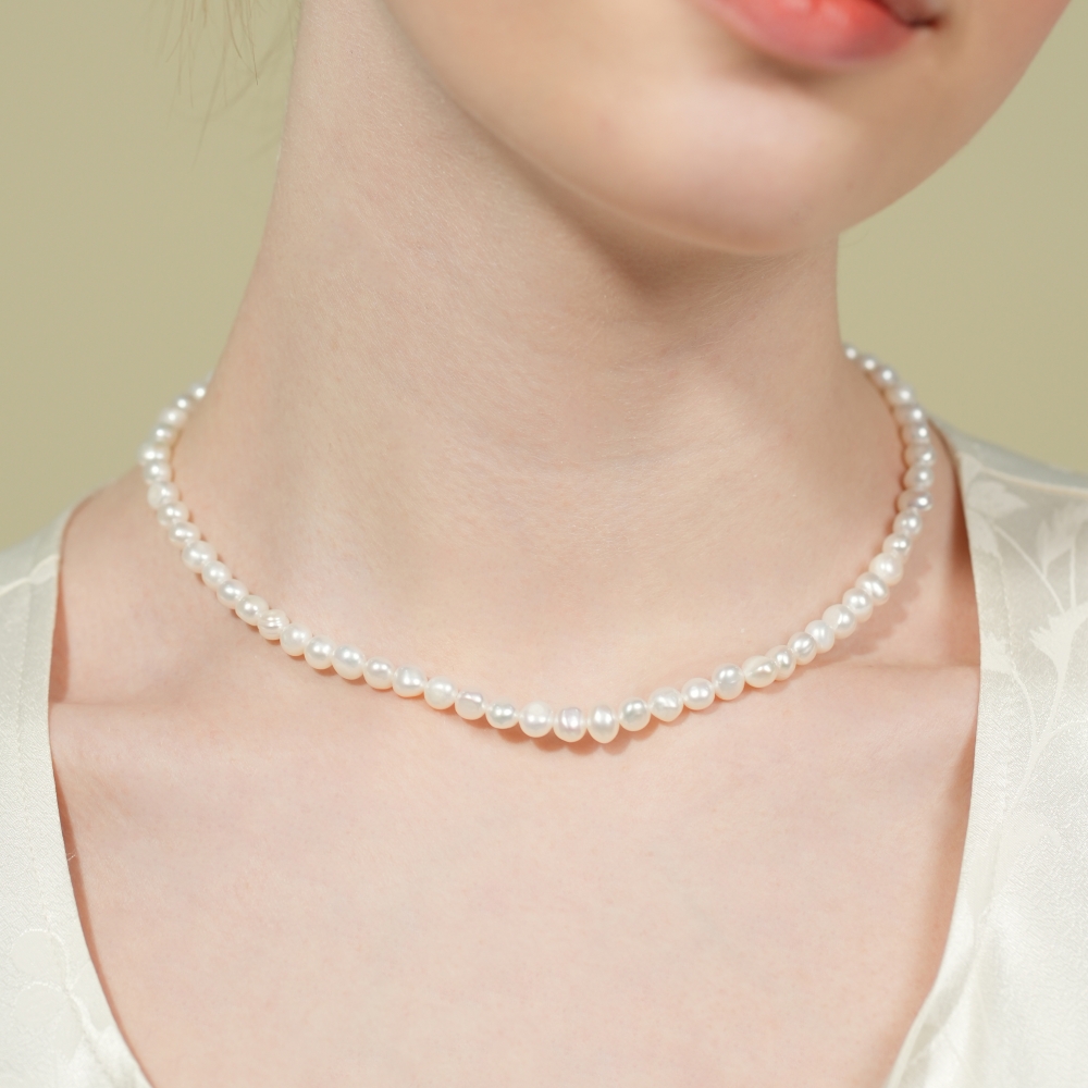 [봉보]릴리프 밥풀 담수진주 레이어드 목걸이 6mm Relief water pearl simple Necklace