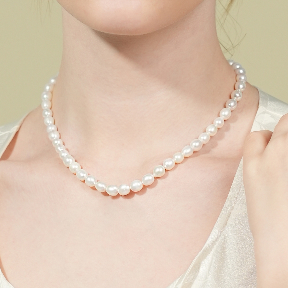 [봉보]유니크 밥풀 담수진주 레이어드 목걸이 7mm Unique oval water pearl Necklace