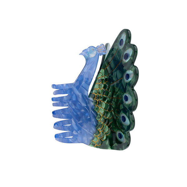 []Peacock Hair Claw-SU00KNCLW0038PCK
