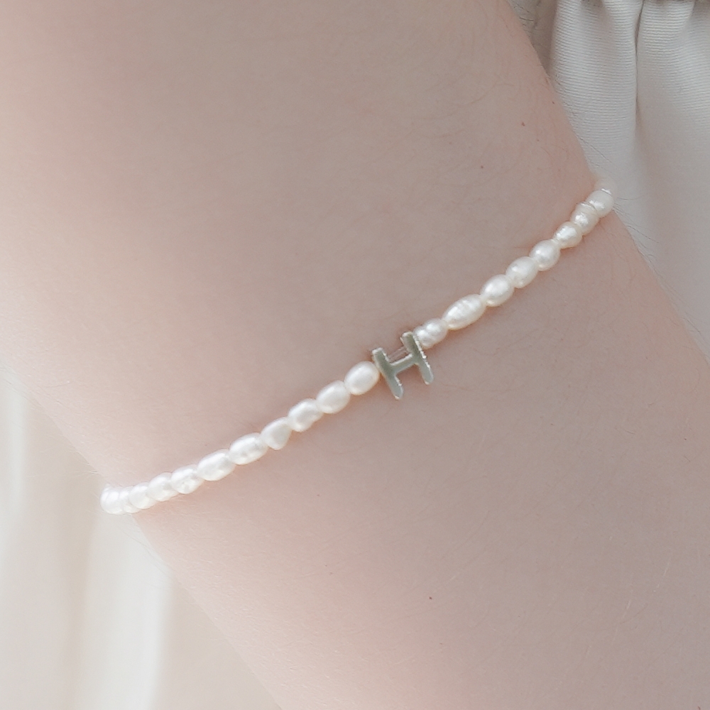 []ǹ ̴ϼ Ҿ     Silver initial water pearl Bracelet
