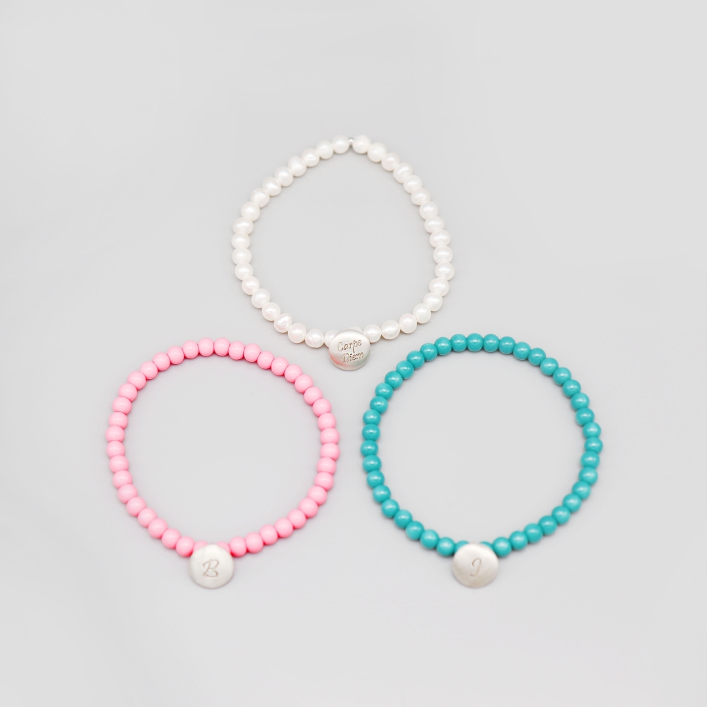 []ǹ ̴ϼ  ư    Silver initial button charm ball Bracelet
