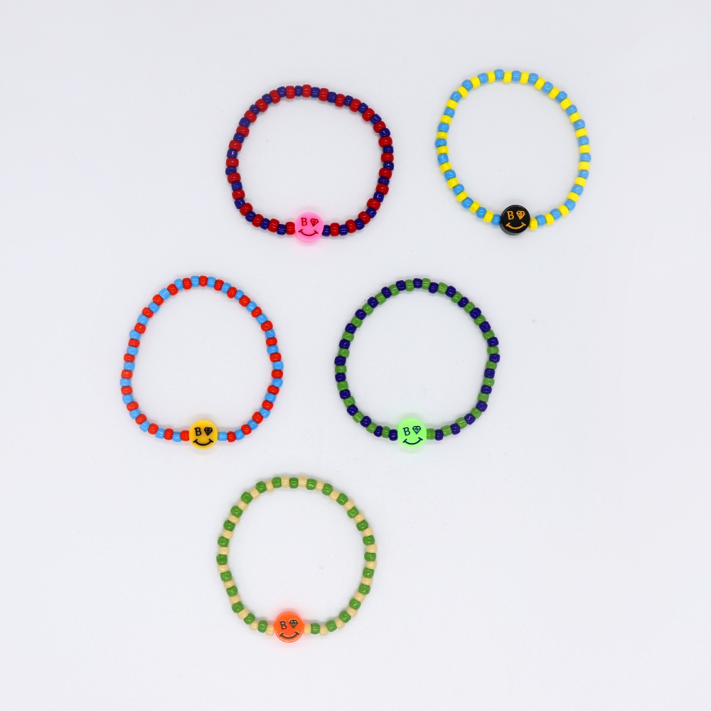 []Űġ      5color Kitsch smile twotone beads Bracelet