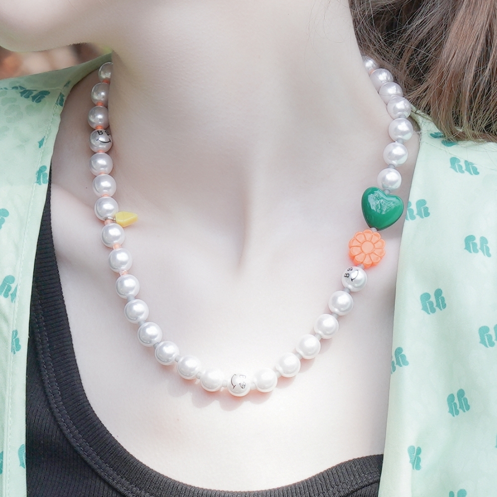[]Ʈ   Ʈ    Heart daisy charm point pearl beads mix Necklace