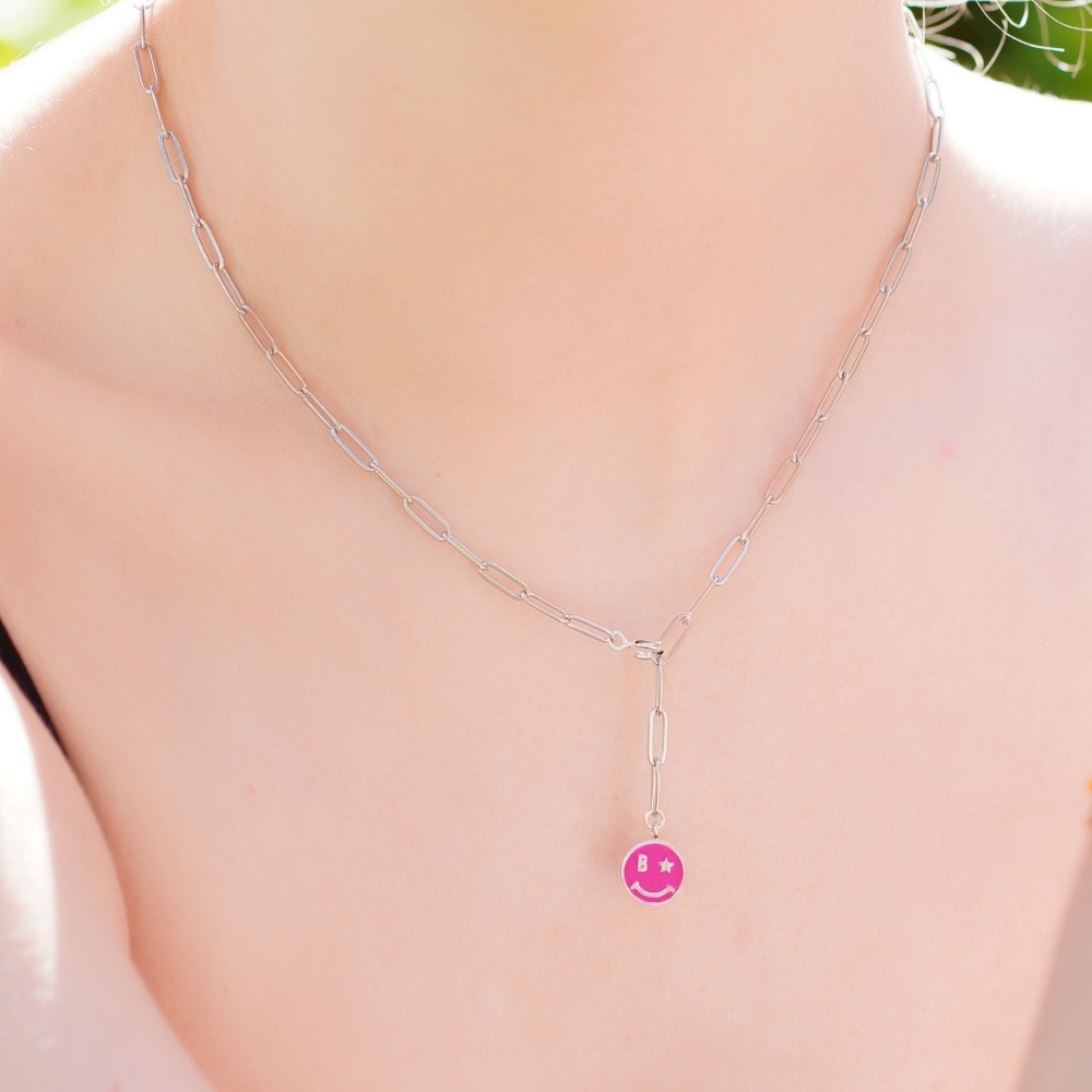 []    ü  Epoxy smile surgical chain drop Necklace