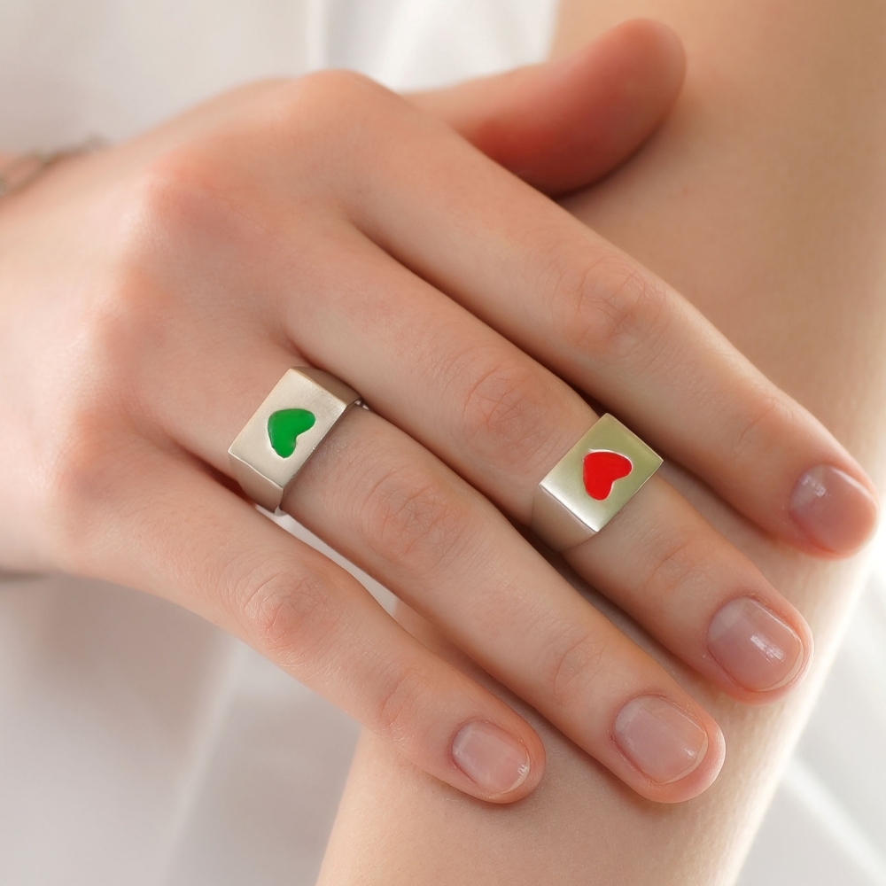 [] Ʈ ȭƮ  帵  Color enamel heart signet Ring