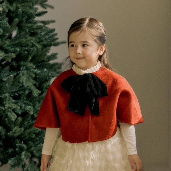[ο] holiday cape dress set - RED