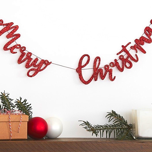 []Red Glitter Merry Christmas Wooden Bunting Decoration_SAN320GG