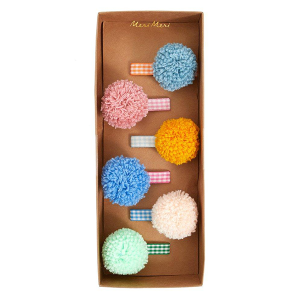 [޸޸]Gingham & Big Pompom Hair Clips(6Ʈ)_Ŭ-ME215785