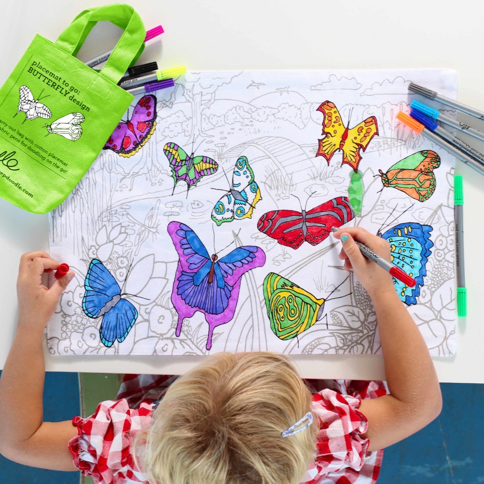 [잇슬립두들]butterfly placemat to go - colour in & learn 컬러아트  플레이스 매트