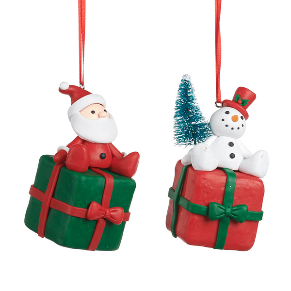 36[]CLAY SANTA/SNOWMAN ON GIFT BOX 9CM ʸƮ-GW22LEXMA0202REG