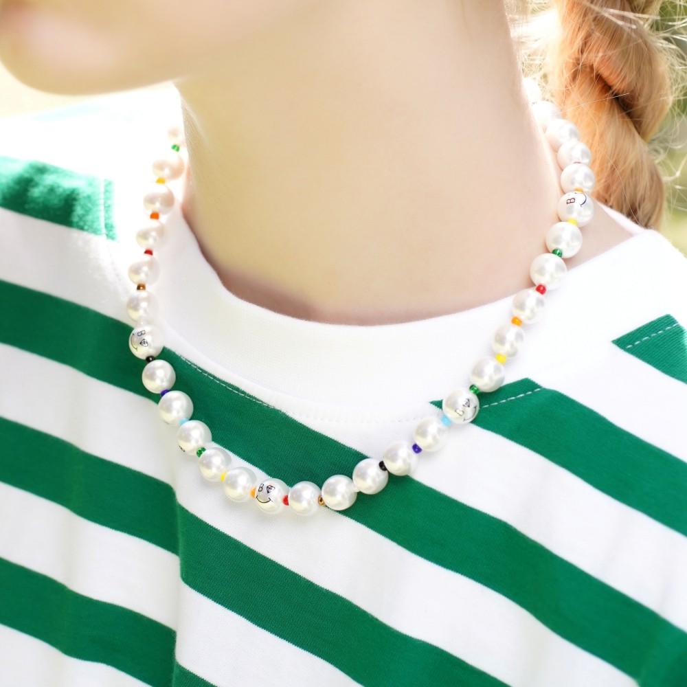 []  κ ÷   Pearl smile color beads band Necklace