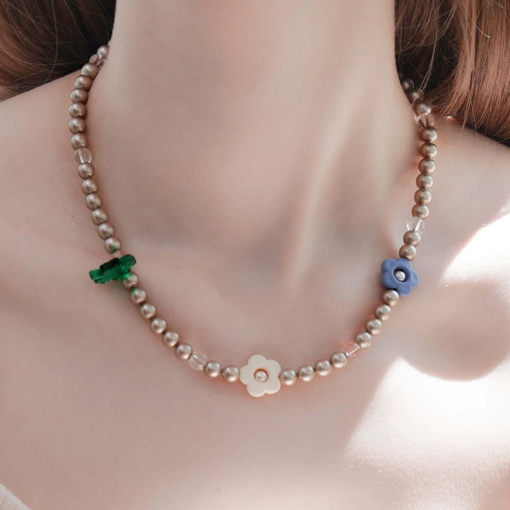 0330 [] ͷκ꽺Ű  ö Ŭι  Ʈ  Swarovski pearl flower clover Necklace