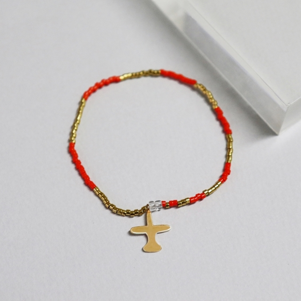 [] Ƽ 18k   Airplane Motives 18k gold beads bracelet