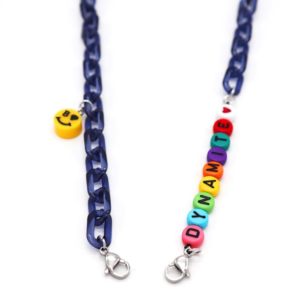 0330 []  ̴ϼ ũ ü ũ Ʈ Smile color initial acrylic chain mask strap