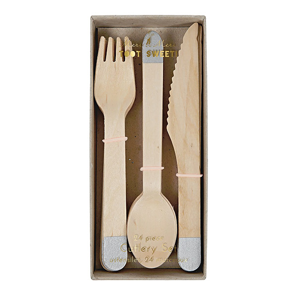 23[޸޸]Silver Wooden Cutlery Set (x 24)-ME143416