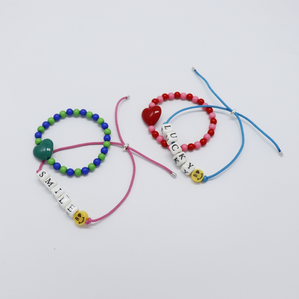[봉보]볼드 하트 비즈 매듭팔찌 세트 (2종) Shine colorball heart initial knot Bracelet set