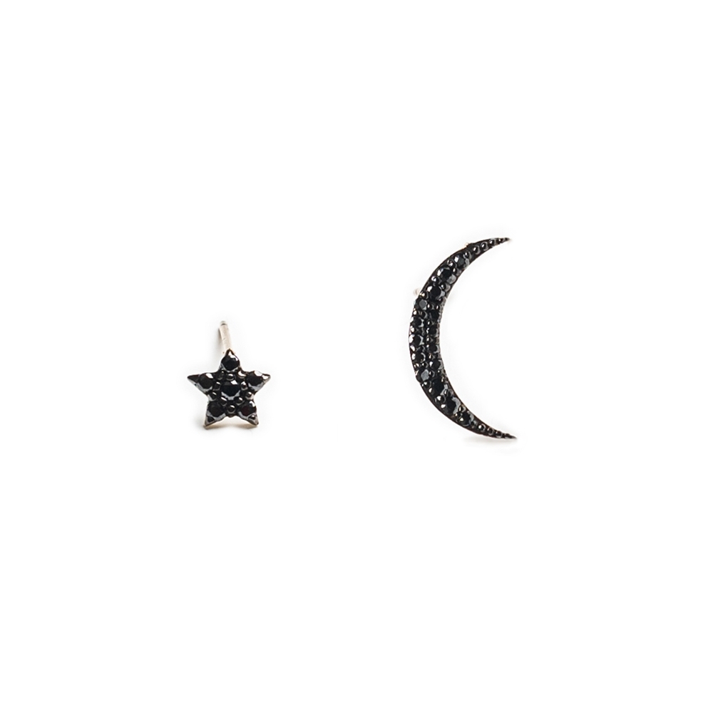 [봉보]블랙 오닉스 별 달 14k 골드 핀 귀걸이 세트 Black onyx star, moon 14k gold pin Earrings