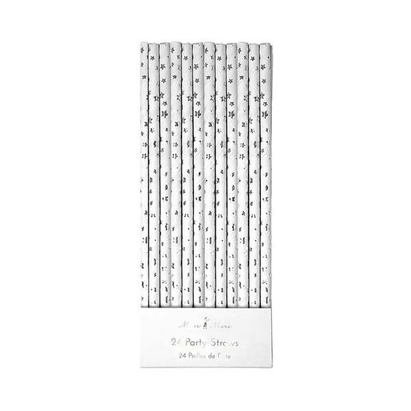 [޸޸]24 Paper Straws with Silver Foil Stars-ME451986